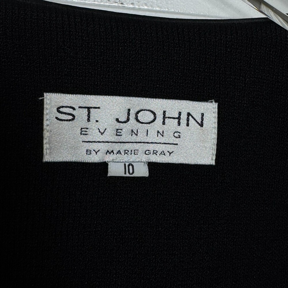 St. John Evening Santana Knit Suit Jacket Skirt Black Gold Frog Closure size 10 - Picture 9 of 14